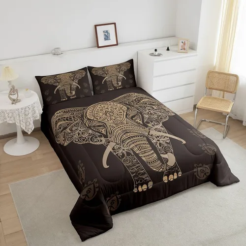Miniatura 3 de Feelyou Juego de edredón con estampado de elefante étnico para niñas y niños, edredón de elefante, estilo bohemio exótico, juego de ropa de cama