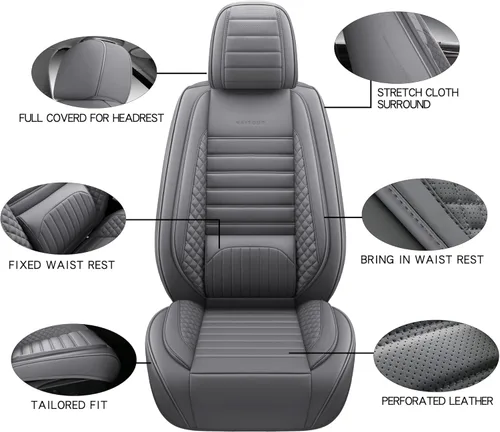Miniatura 4 de Fundas de cuero de cobertura completa para asiento delantero de automóvil, 1 par, ajuste universal para la mayoría de automóviles, sedanes, XT04 Gris