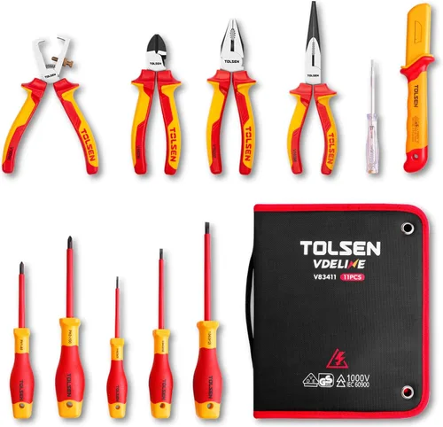 TOLSEN Juego de destornilladores y alicates aislados: Juego VDE aislado de 11 piezas, juego de herramientas para electricista aislado de 1000 V con