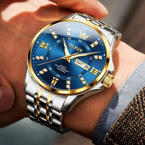 Miniatura 64 de OLEVS - Relojes de diamantes para hombres, relojes de vestir a prueba de agua, relojes analógicos de cuarzo de lujo con calendario de fecha y correa