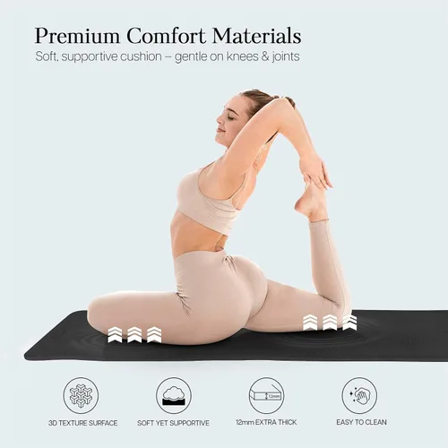 Miniatura 4 de Extra Thick 12mm Exercise Mat – Non-Slip, Joint-Friendly & Cushioned Fitness Mat for Yoga, Pilates & Floor Workouts – Durable, Supportive & Includes