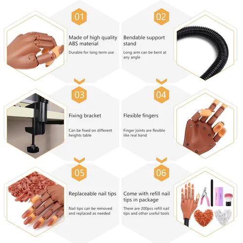 Miniatura 4 de Mano de práctica para uñas acrílicas, flexibles, kit de práctica de entrenamiento de uñas, maniquí falso, manos para uñas, práctica de bricolaje