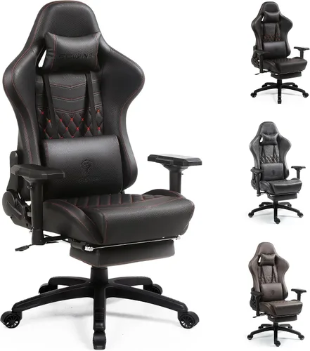 Dowinx Silla de Juego Grande y Alta, Sillas de Videojuego con Reposapiés, Sillas de Juego de PC para Adultos - Silla Gamer Ergonómica Reclinable con