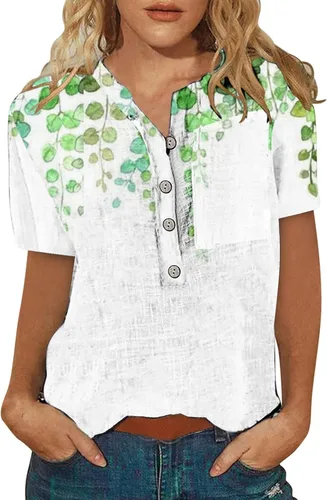 Casual Shirts for Women Trendy,Women Summer Floral Pattern Blouse V-Neck Short Sleeve Comfy Dressy Tshirts