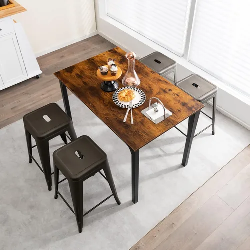 Miniatura 2 de COSTWAY Juego de 4 taburetes de bar apilables de metal de 24 pulgadas con asiento cuadrado y agujero de mano, diseño reforzado en forma de X, cómodo