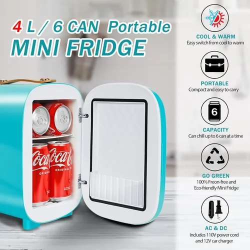 Miniatura 6 de Caynel - Minirrefrigerador termoeléctrico portátil (4 L/6 latas), CA/CC, enfriador y calentador para cosméticos, alimentos, bebidas y maquillaje
