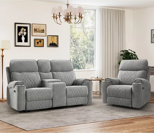 Miniatura 36 de HAOMARKETS Silla reclinable eléctrica para adultos con puerto USB, sofás reclinables eléctricos de tela suave con portavasos de metal, sillas