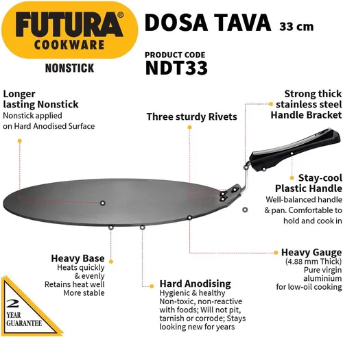 Miniatura 2 de HAWKINS Futura antiadherente Dosa Tava, diámetro 33 cm (13 pulgadas), grosor 4.88 mm (Negro) NDT33