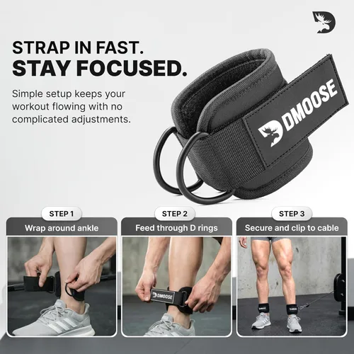 Miniatura 8 de DMoose Fitness Ankle Strap for Cable Machine - One Size Fit with Premium Padding Cuffs, Ankle Bands for Working Out, Booty Workouts, Leg Extension