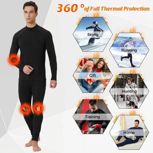 Miniatura 5 de CL convallaria 2 Pack Thermal Underwear for Men - Warm Fleece Lined Long Johns - Winter Gear Base Layer Tops & Bottoms Set