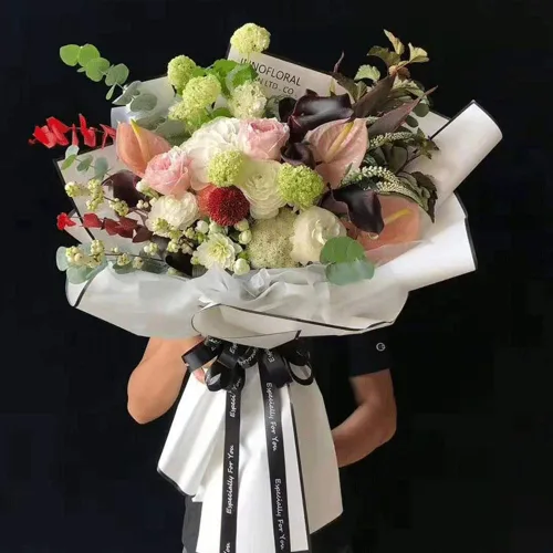 Miniatura 5 de BBJ WRAPS Papel de regalo de flores coreanas, marco blanco y negro mate para suministros de floristería, 23.6 x 23.6 pulgadas, 20 hojas Negro