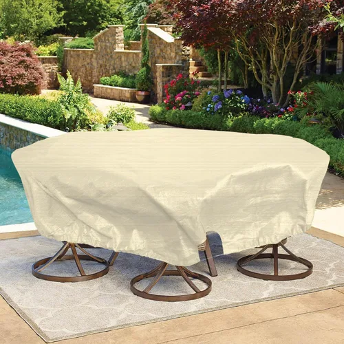 Miniatura 16 de Bynbbur Funda impermeable para muebles de patio de 13 pies con dobladillo de cuerda de alambre en todos los bordes, fundas redondas para piscina