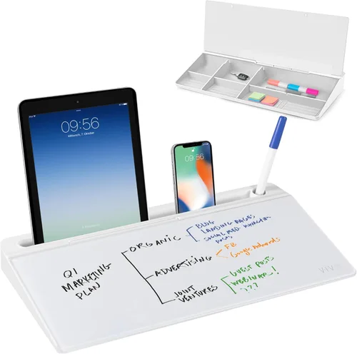 Miniatura 10 de Vivo DESK-WB16B - Pizarra de cristal de borrado en seco de 16 x 7 pulgadas con almacenamiento, organizador de pizarra blanca de escritorio