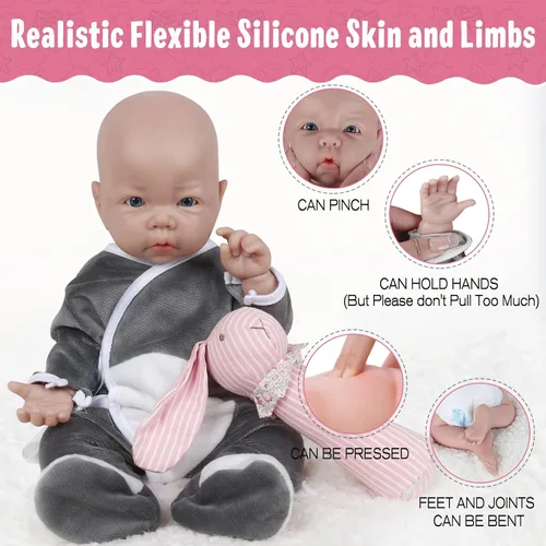 Miniatura 4 de Vollence Muñeco de bebé de cuerpo completo de 17 pulgadas de silicona que se ve real, ojos abiertos, muñecos Reborn realistas de bebé de vida real