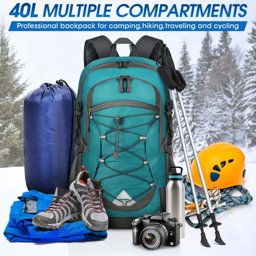 Miniatura 7 de IGOLUMON Mochila de senderismo de 40 L, plegable, ligera, mochila de camping para hombres y mujeres, impermeable, mochila de senderismo al aire Verde