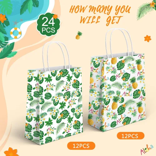 Miniatura 4 de Chivao Paquete de 24 bolsas hawaianas para recuerdos de fiesta, bolsas de regalo de papel de hoja de palma a granel con asa para Luau Summer