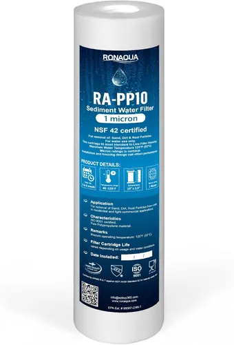 Ronaqua Filtro de agua de cartucho, 10 X 25 pulgadas, 4 capas de filtración, elimina suciedad, oxidación, de polipropileno, Blanco