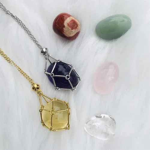 Miniatura 6 de Collar con soporte de piedra de cristal, collar de soporte de cristal hecho a mano, collar de jaula de cristal ajustable, collar de jaula de cristal