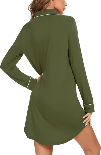 Miniatura 27 de Samring Camisón de pijama para mujer, manga corta/larga, con botones, camisón para dormir, camisón para novio, talla XXL