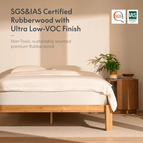 Miniatura 5 de FLEXISPOT Hako - Marco de cama de carpintería japonesa G2, cama de plataforma Queen de madera de caucho maciza, certificado IAS y SGS