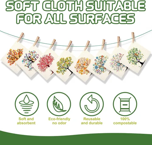 Miniatura 3 de Vesici 8 paños de cocina de cocina, búhos mixtos, lavables, reutilizables, paños de esponja absorbentes, toallitas de limpieza lavables para platos