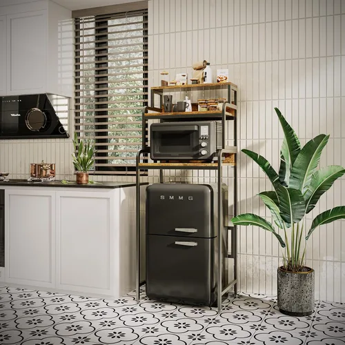 Miniatura 5 de COCOLUCKY Mini soporte para nevera de 4 niveles con almacenamiento, mini gabinete para refrigerador con almacenamiento, soporte para microondas