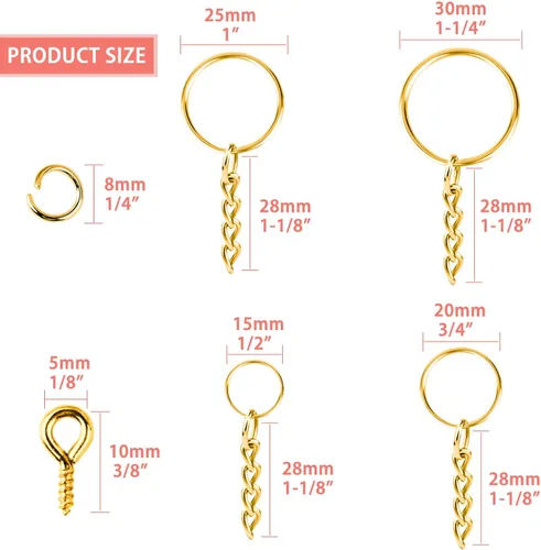 Miniatura 5 de shynek - Llavero con cadena, 360 llaveros dorados con anillos de salto y pasadores de ojo de tornillo a granel para resina, manualidades