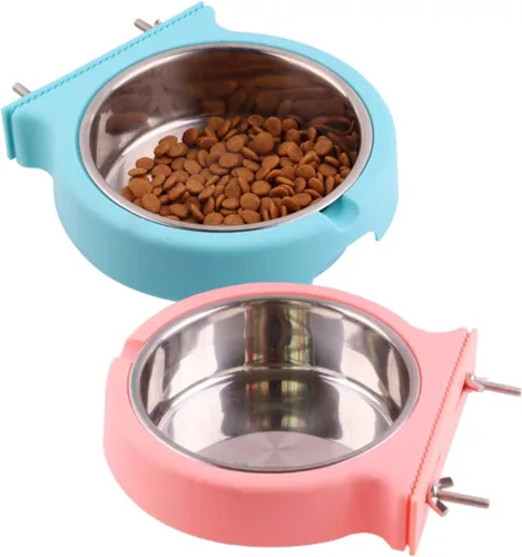 Miniatura 9 de kathson Jaula para perros, extraíble de acero inoxidable para colgar, jaula para mascotas, alimentador de alimentos y agua, taza para gatos