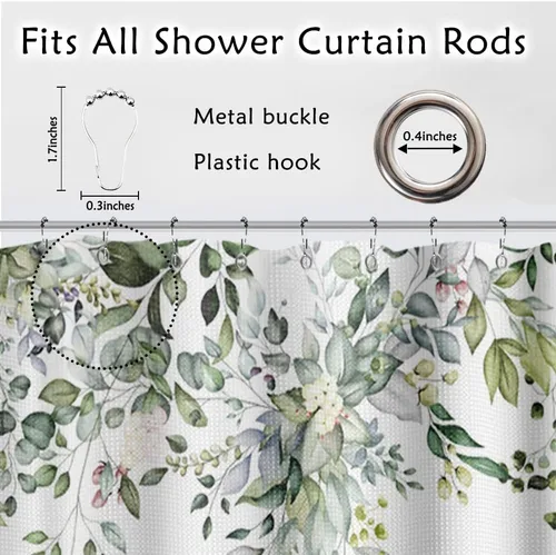 Miniatura 6 de Yeele Cortinas de ducha con diseño de hojas verdes, cortinas de ducha de tela de flores silvestres para baño, cortina de baño de plantas florales