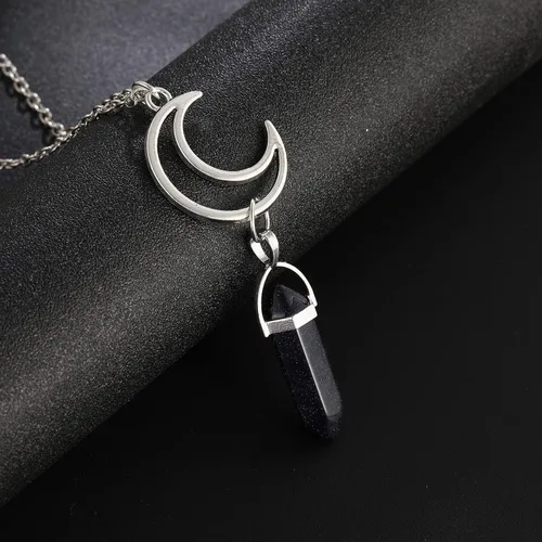 Miniatura 2 de NIGHTCRUZ 2 collares de cristal de luna y sol, piedra natural, colgante de columna hexagonal, collar de bruja pagana, regalo para mujer, Zinc, No es