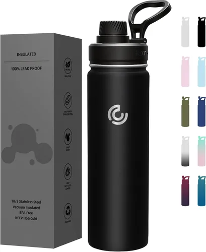 Miniatura 34 de Botella de agua deportiva de 40 onzas, botella de agua aislada con asa, acero inoxidable, simple y moderna, adecuada para viajes, escuela, niño