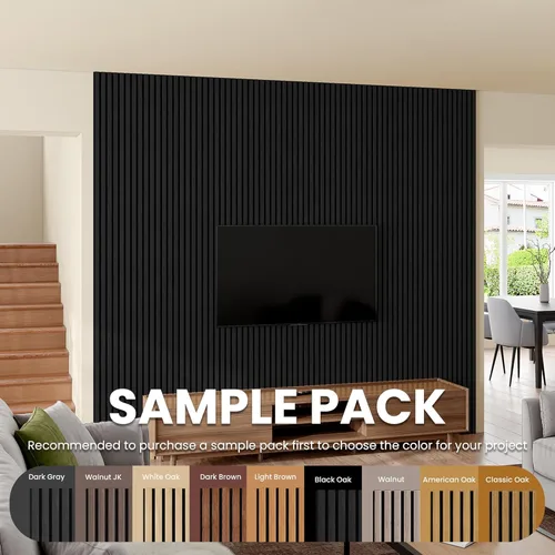 Miniatura 6 de SMARTSTANDARD Paneles acústicos de listones de madera de muestra, panel de pared de listones de madera insonorizado, negro clásico, paquete