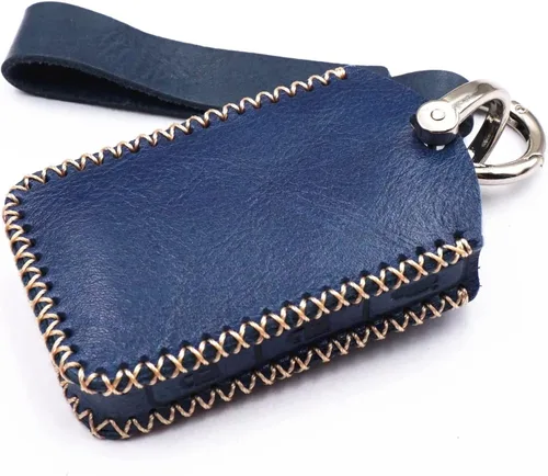 Miniatura 2 de Funda de cuero para llavero remoto inteligente de 4 botones para Volvo XC40 XC60 XC90 S90 S60 V60 V90 2019 2020 2021 2022 2023 (azul)