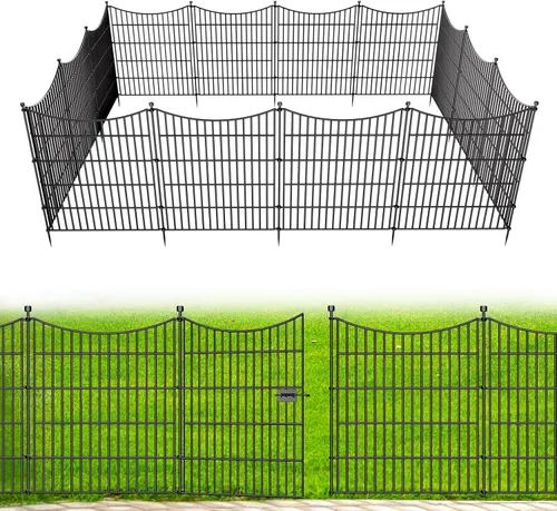 Miniatura 16 de 5 paneles de valla para perros sin excavación al aire libre para patio, 24 pulgadas (alto) x 10 pies (largo), valla decorativa alta de jardín
