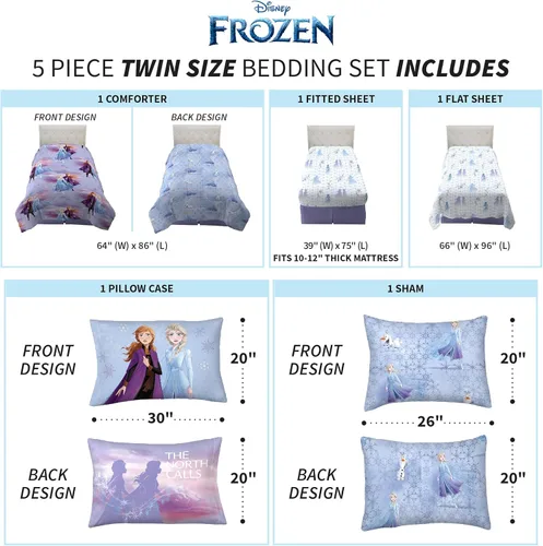 Miniatura 4 de Disney Frozen 2 - Juego de ropa de cama supersuave para niños, edredón y sábanas con funda de almohada, 5 piezas, tamaño individual, "Oficial