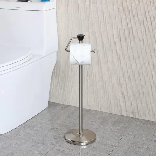Miniatura 9 de ZCCZ Soporte de papel higiénico con almacenamiento, dispensador de pañuelos de pie, acabado de níquel, capacidad para hasta 5 megarrollos,