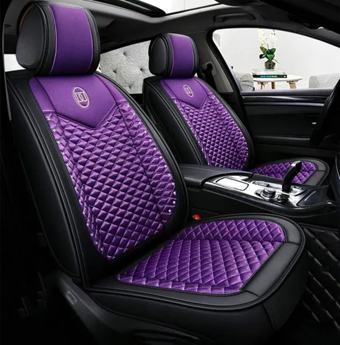 Miniatura 9 de Bling - Fundas de asiento de automóvil de seda y cuero retro con celosía, ajuste universal (negro básico)