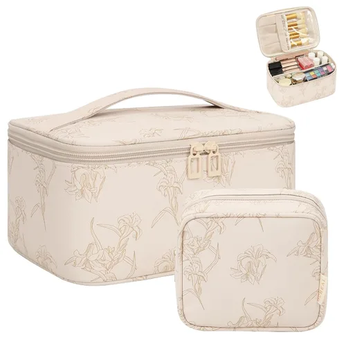 Miniatura 30 de OCHEAL Makeup Bag,Travel Makeup Organizer Bag, Cute Cosmetic Bags for Women Girls Travel Toiletry Bag Traveling With Brush Slot And Divider-Floral