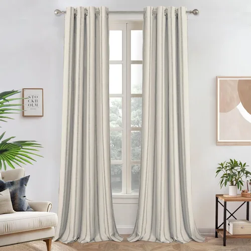 Miniatura 12 de DriftAway - Cortinas de Lino Mezcla de Granja 100% Opacas de 84 Pulgadas de Largo para Dormitorio, Cortinas Verticales Rayadas Impresas de Lino