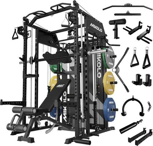 Mikolo Smith - Máquina con pila de pesas, sistema de gimnasio en casa con sistema de gimnasio en casa con tracción LAT y cruce de cables, entrenador