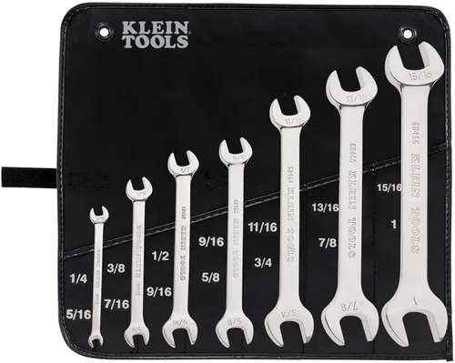 Klein Tools 68452 Juego de llaves SAE de extremo abierto, 7 piezas con bolsa rodante