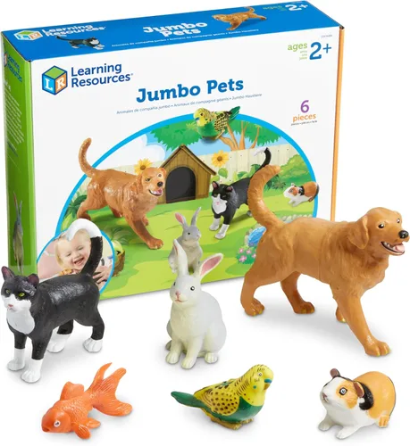 Learning Resources Figuras de animales domésticos Jumbo - 6 piezas, juguetes de mascotas preescolar para edades de 2 años en adelante, juguetes de