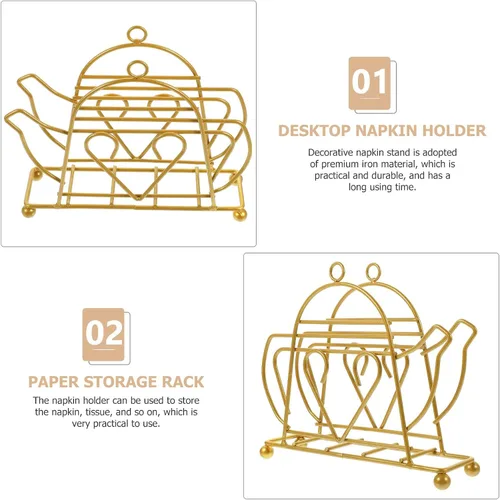 Miniatura 8 de Metal Napkin Holder Dining Table Napkin Stand Rack Tissue Dispenser Gold Iron Kettle Design for Restaurant Home Kitchen Tabletop Accessories