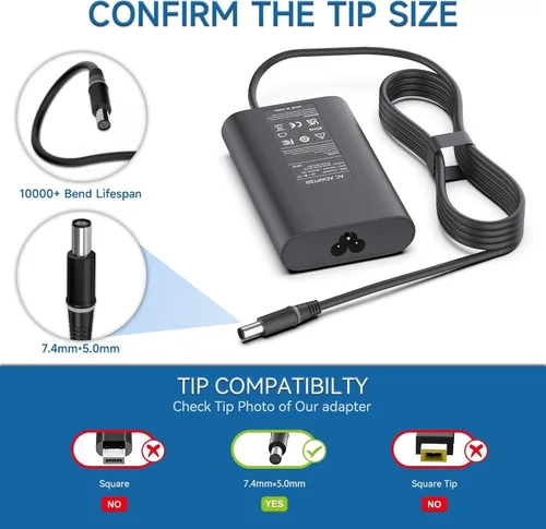 Miniatura 4 de Cargador para portátil de 65 W y 45 W compatible con Dell Inspiron 11, 13, 14, 15, 17, 3000, 5000, 7000, serie N5110, N5010, N7010, N4010, 14, 3421
