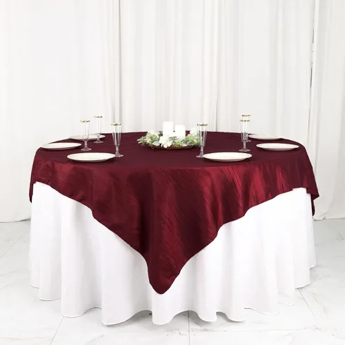 Miniatura 19 de Tableclothsfactory Mantel cuadrado de tafetán arrugado de acordeón beige de 72 x 72 pulgadas