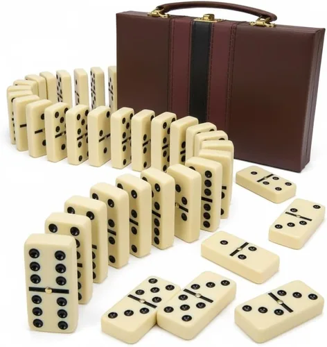 Playbees Juego de Dominó Jumbo Doble Seis – 28 Fichas Clásicas Blancas en Estuche de Cuero Sintético – Divertido Juguete Educativo para Niños,