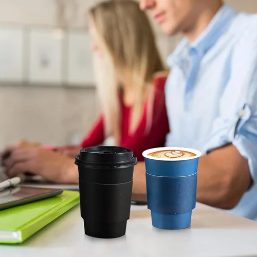 Miniatura 4 de SIUQ Paquete de 100 tazas de café de 12 onzas con tapas, tazas de café de papel desechables con fundas para bebidas calientes/frías, fiestas