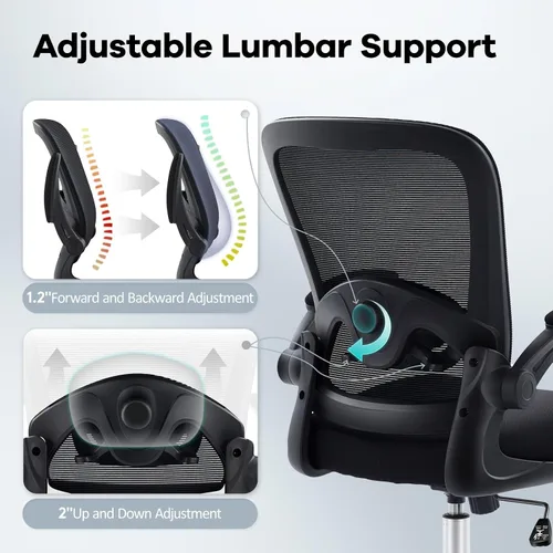 Miniatura 3 de Silla de Oficina con Asiento de Malla, Silla de Escritorio Ergonómica de Malla con Soporte Lumbar Ajustable, Silla de Computadora con Reposabrazos