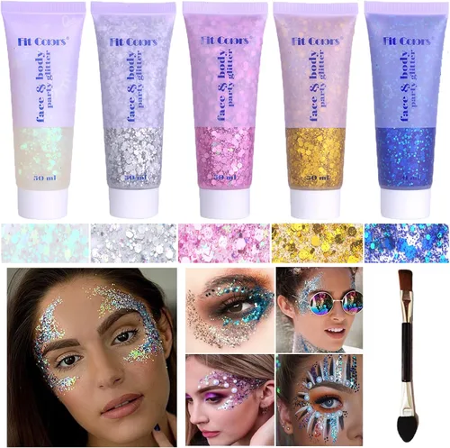 Miniatura 27 de Gel con purpurina para el cuerpo y la cara: Accesorios para conciertos de cantantes, disco, festival, rave, maquillaje con purpurina facial, 150 ml