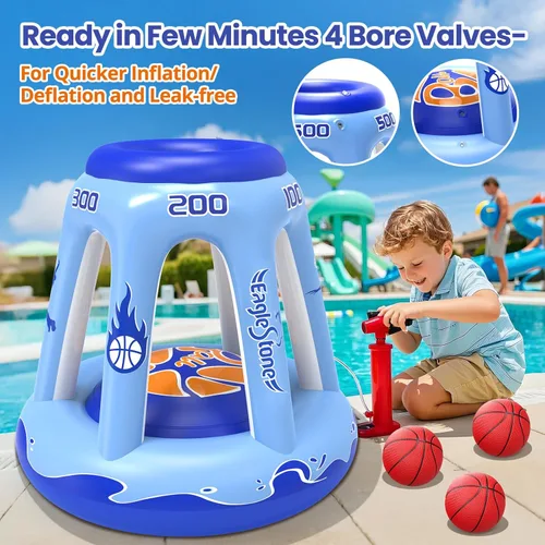 Miniatura 3 de EagleStone Aro inflable de baloncesto para niños y adultos, aro de baloncesto flotante de 47 pulgadas para piscina con 3 bolas, bomba, juego de agua
